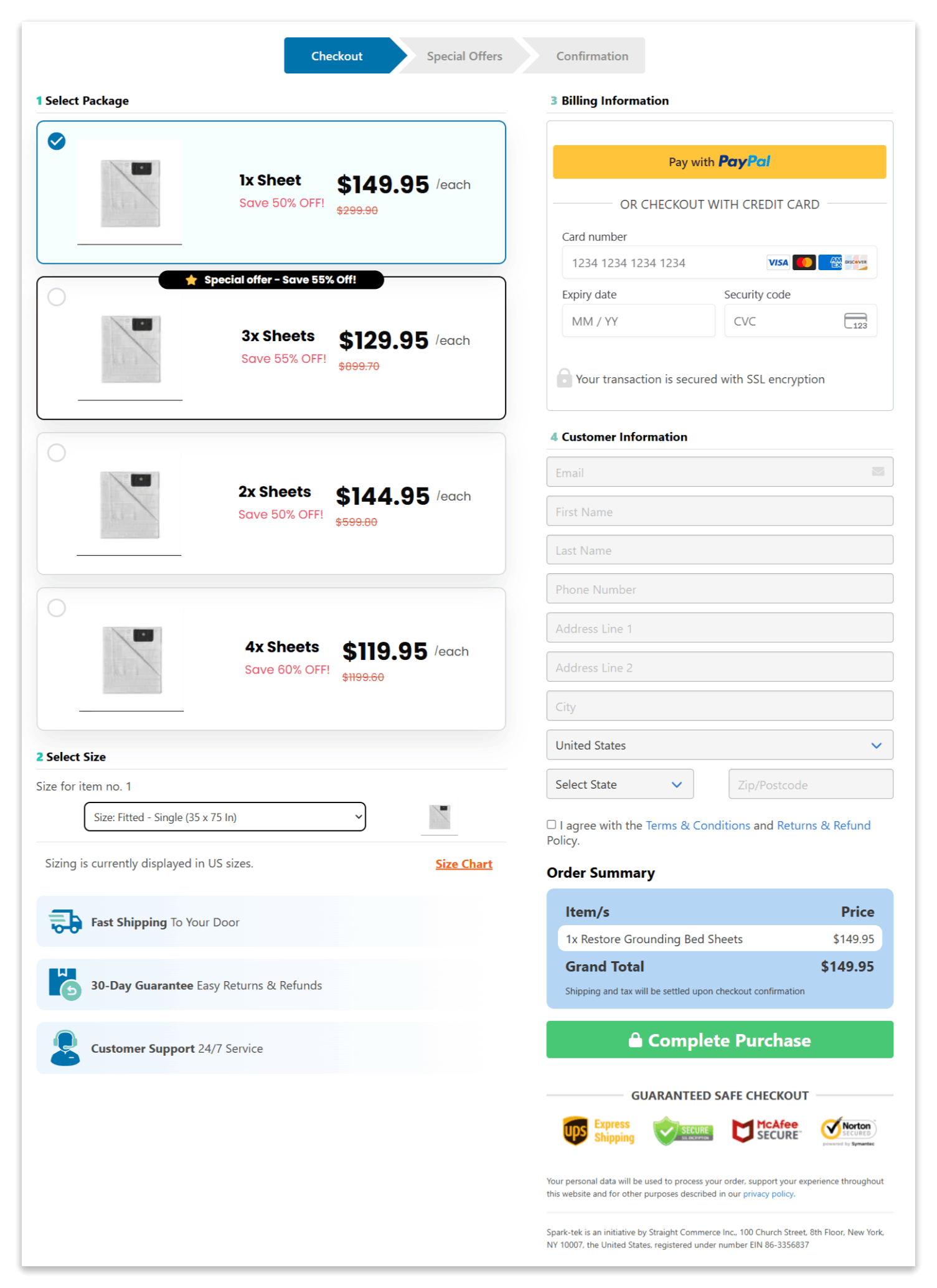 Grounding Sheet secure checkout page